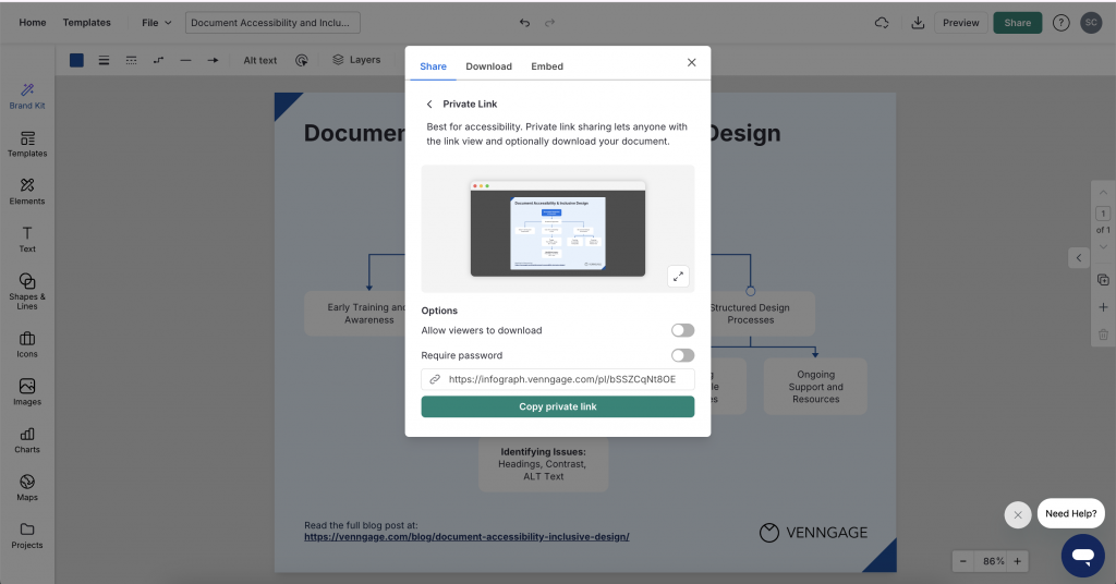 Download or share the link of the flowchart from Venngage